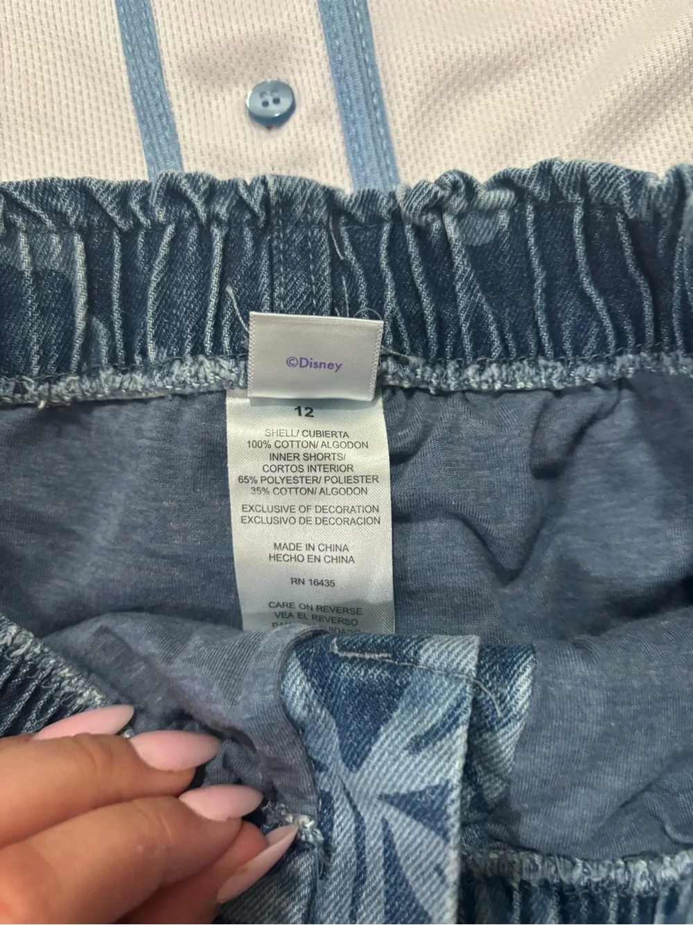 Disney Blue Denim-Look Elastic Waist Shorts with Tropical Print